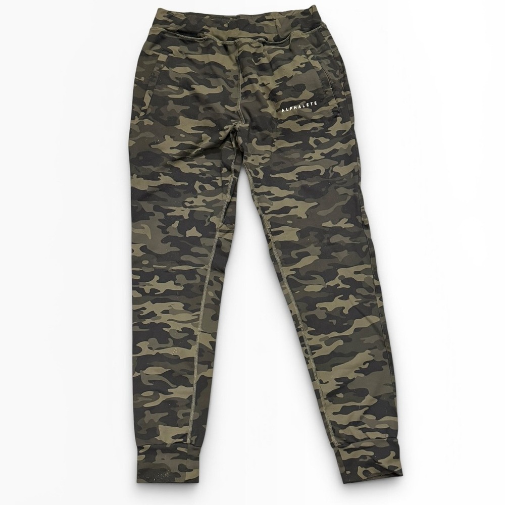 Alphalete Mens Camo Joggers Green Camouflage Athletic Training Pants Size Large